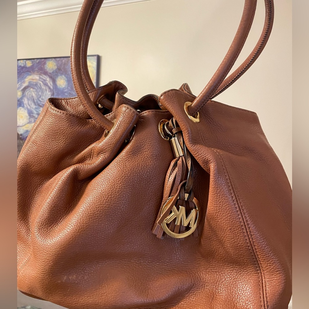 MICHAEL KORS Brown Leather Ring Tote Shoulder Handbag
